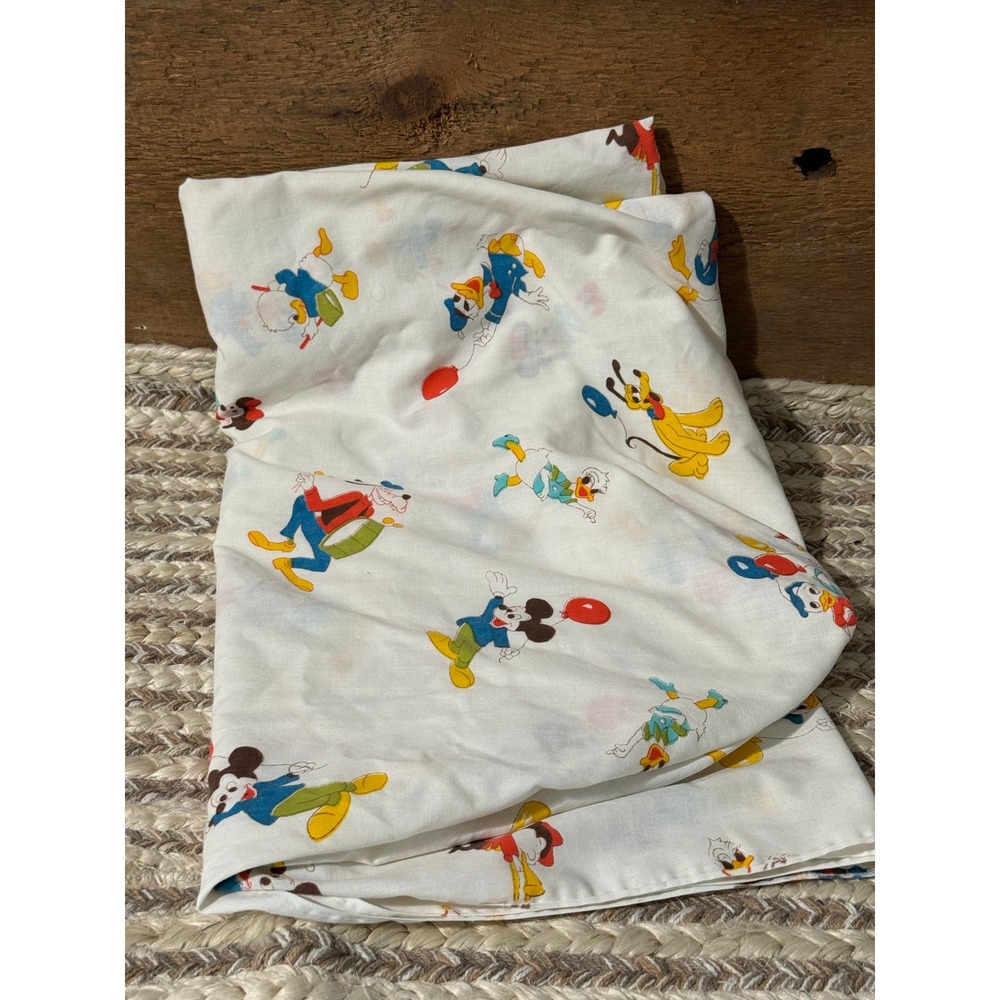 Vintage Disney Mickey Mouse Pluto Donald Duck Fitted Crib Sheet Cartoon